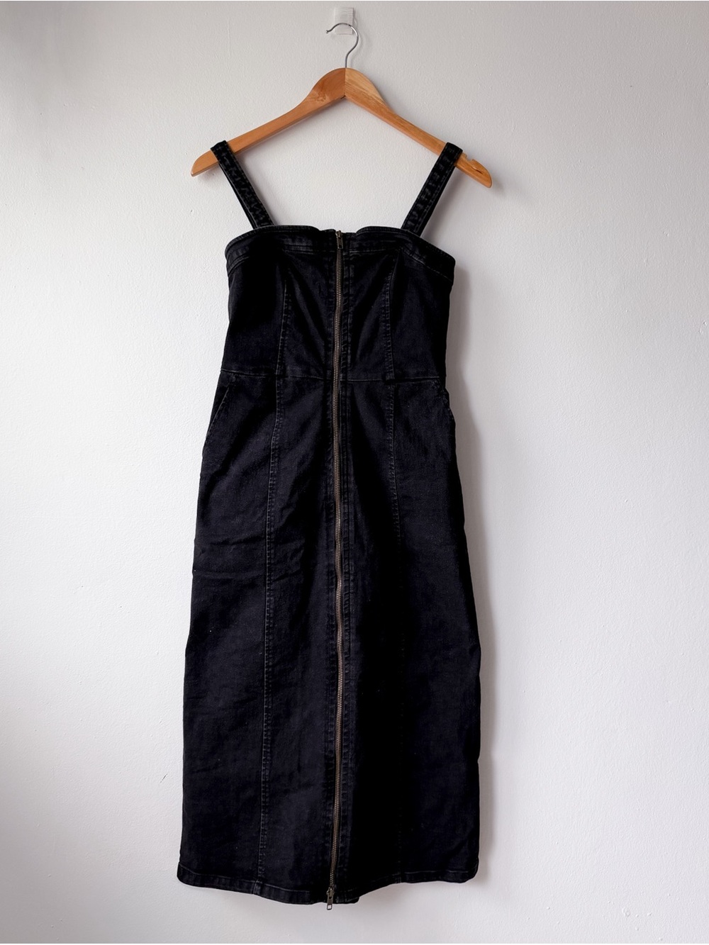 Black Denim Zip-Front Midi Dress - Women